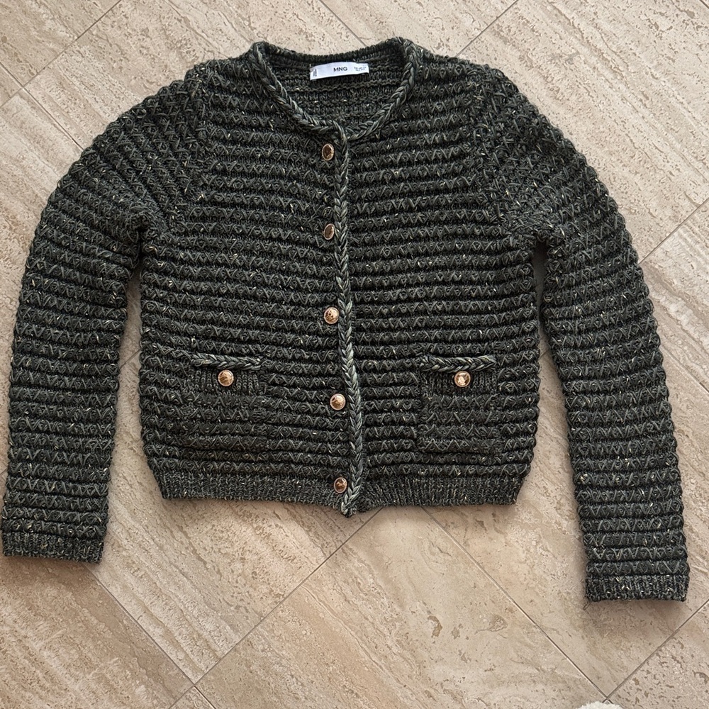 Mango Green and Gold Knit Cardigan